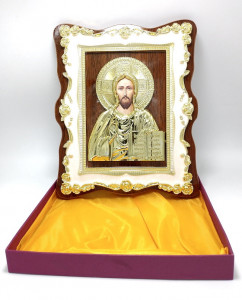 Icoana pe lemn cu marmura Iisus Binecuvantand