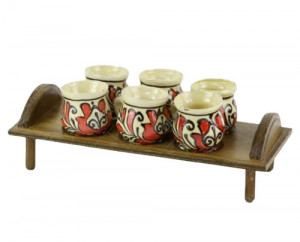 Suport din lemn cu 6 canite tarie din ceramica