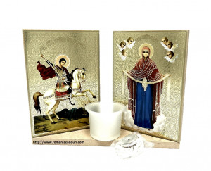 Candela cu icoane sfintite Maica Domnului si Sf.Gheorghe