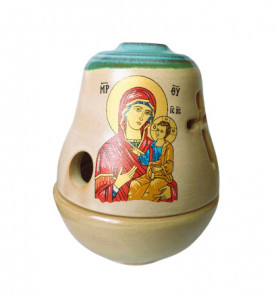 Candela ceramica cu Icoana Maicii Domnului cu Pruncul