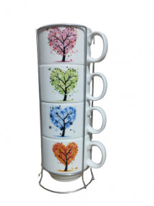 Set 4 cesti din ceramica cu suport metalic
