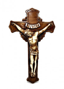 Crucifix cu Isus rastignit din ipsos cu sistem de agatare