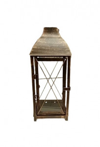 Felinar metalic bronz pentru lumanare, 15 x15 x38 cm