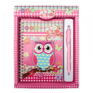 Set carnet si pix pentru copii cu bufnite