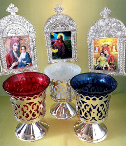 Candele din metal cu pahar si iconita pentru masa