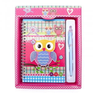 Set carnet si pix pentru copii cu bufnite