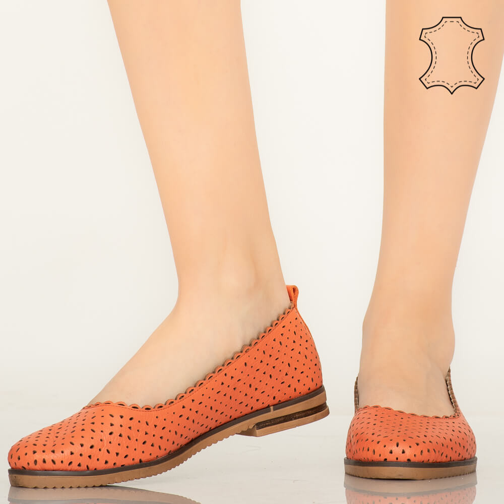 Pantofi piele naturala Bauru portocalii