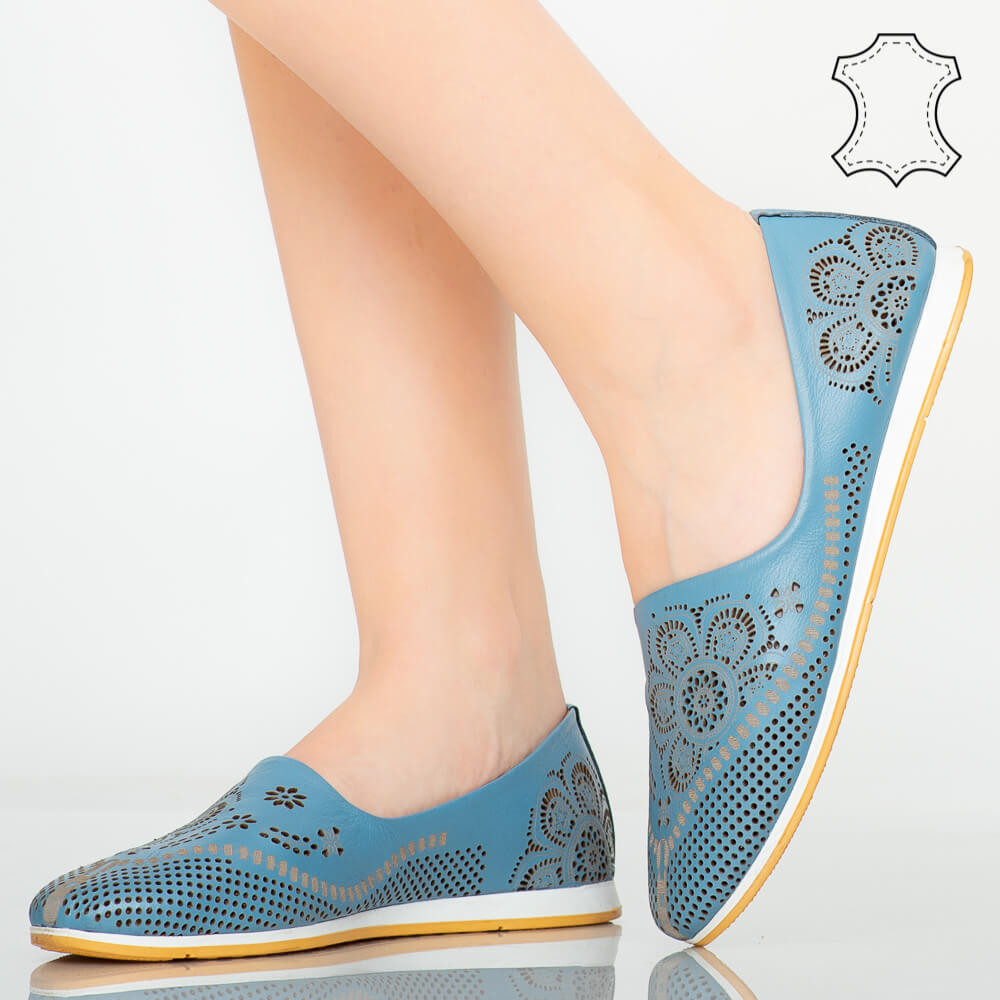 Pantofi piele naturala Cess albastri