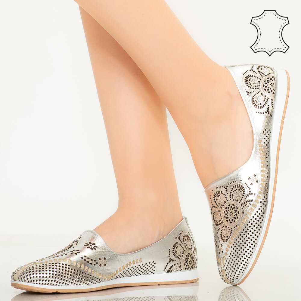 Pantofi piele naturala Mogi argintii