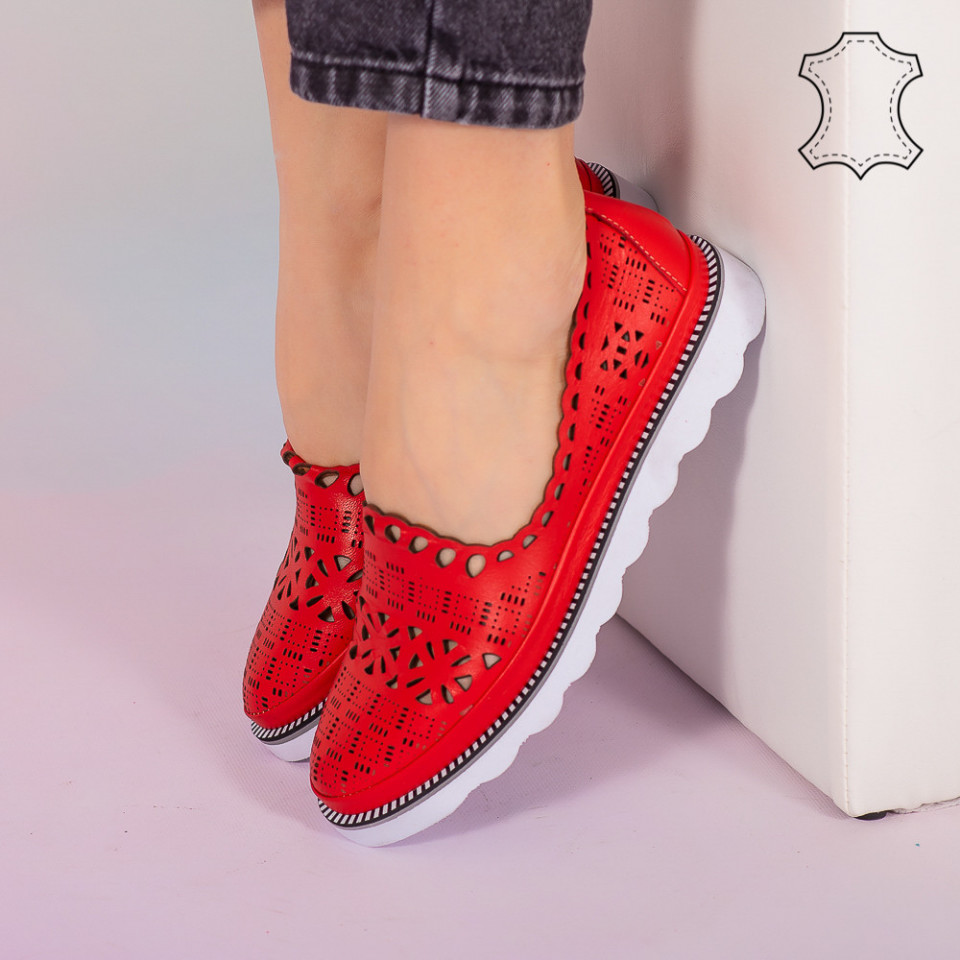 Pantofi piele naturala Bon rosii