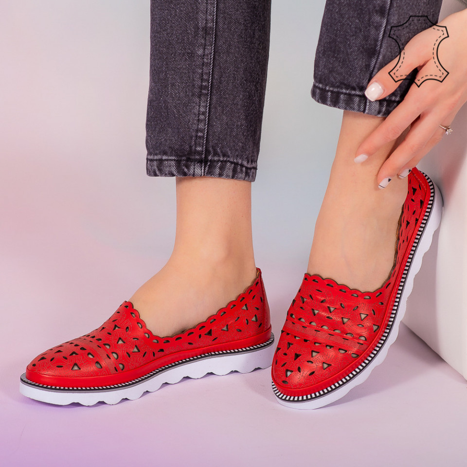 Pantofi piele naturala Bes rosii