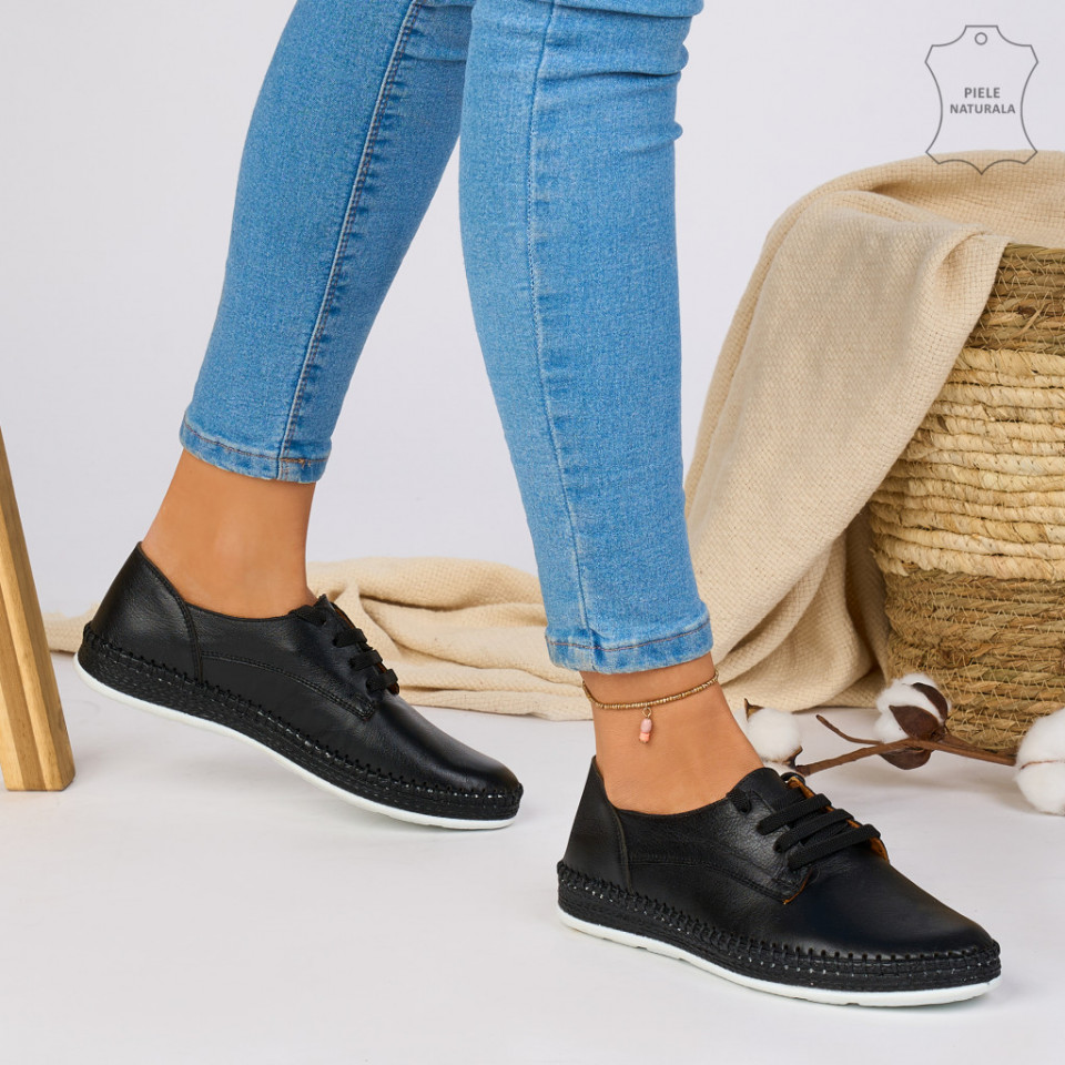 Pantofi Piele Naturala AKS Negri