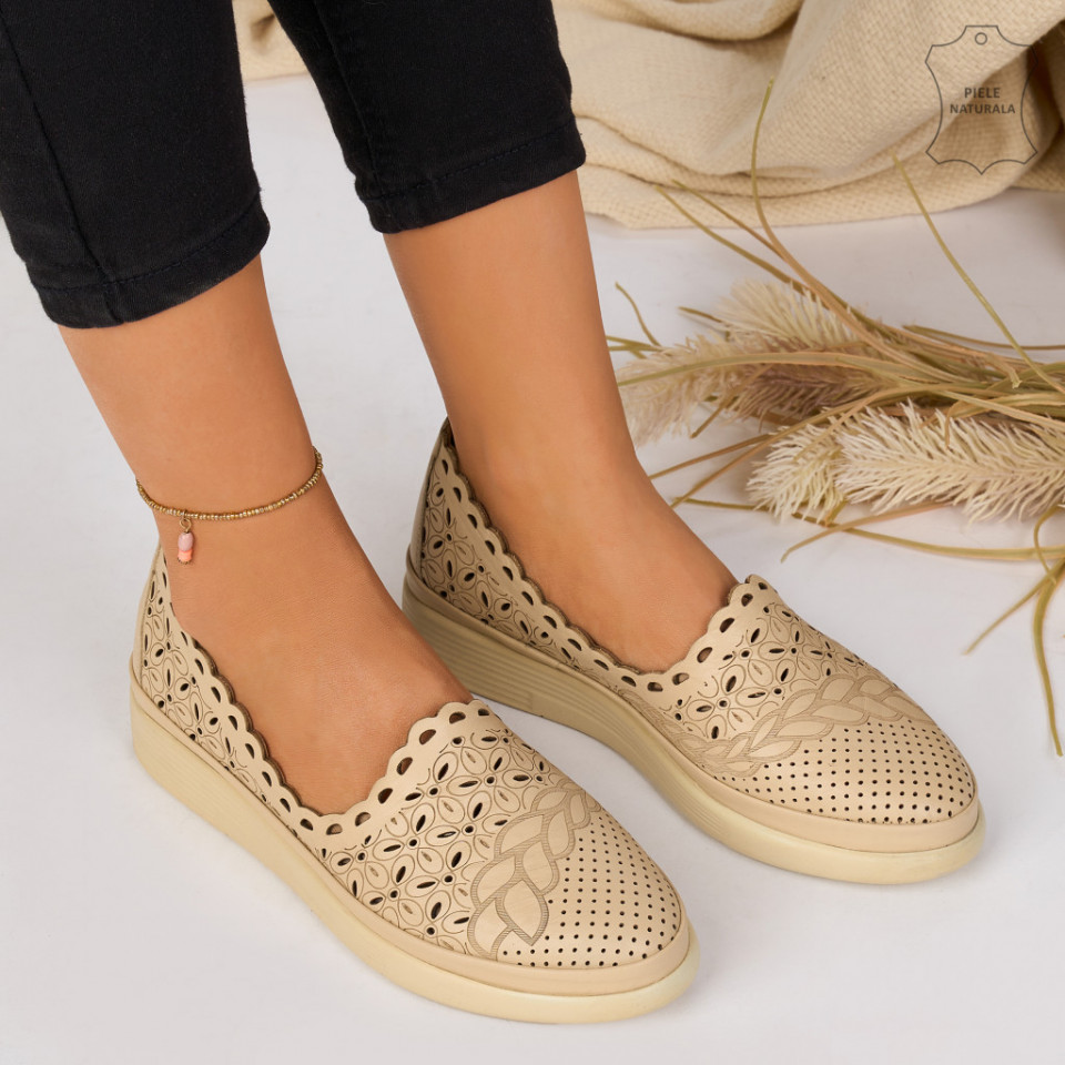 Pantofi Piele Naturala OME Bej