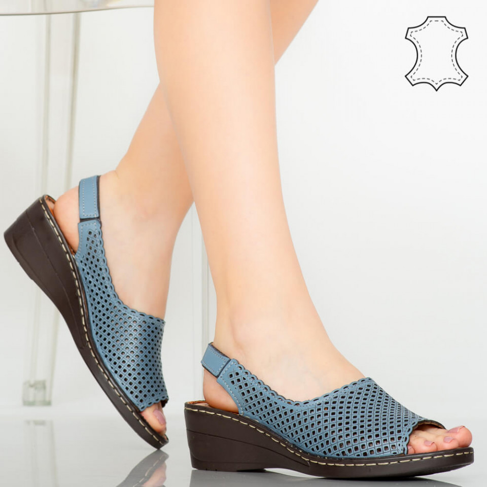 Platforme piele naturala Ron albastre