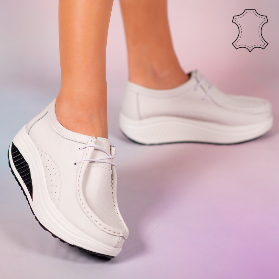 Pantofi piele naturala Maxo albi