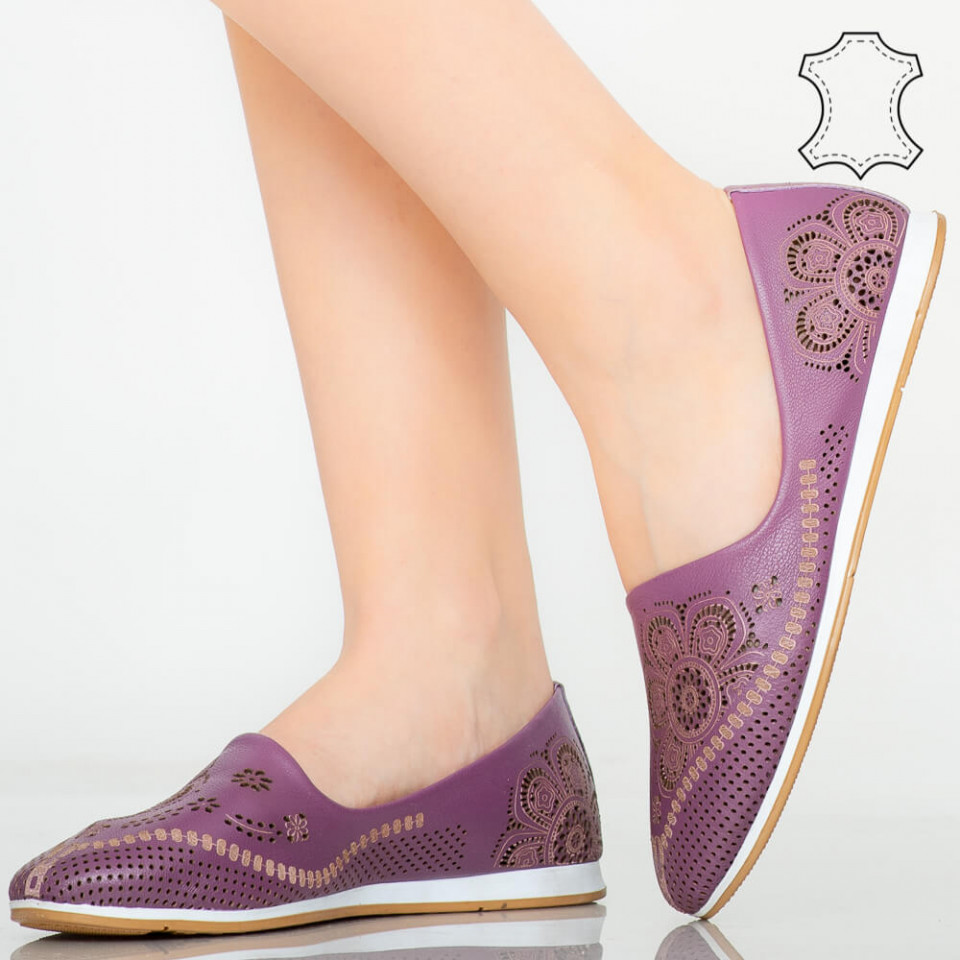 Pantofi piele naturala Cess mov