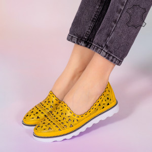 Pantofi piele naturala Bes galbeni