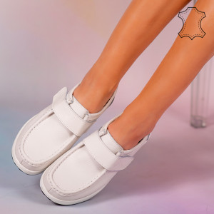 Pantofi piele naturala Metas albi
