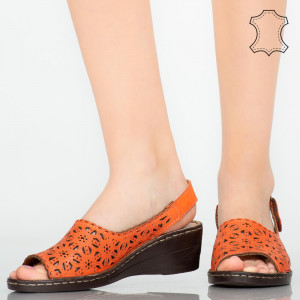 Platforme piele naturala Cuf portocalii