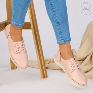 Pantofi Piele Naturala AKS Roz
