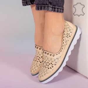 Pantofi piele naturala Bon bej