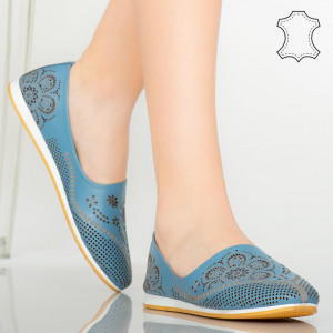 Pantofi piele naturala Cess albastri