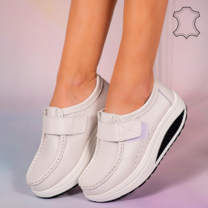 Pantofi piele naturala Metas albi