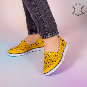 Pantofi piele naturala Bes galbeni