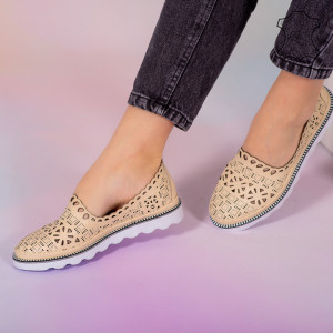 Pantofi piele naturala Bon bej