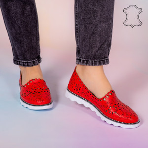 Pantofi piele naturala Bon rosii