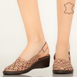 Pantofi piele naturala Huan roz