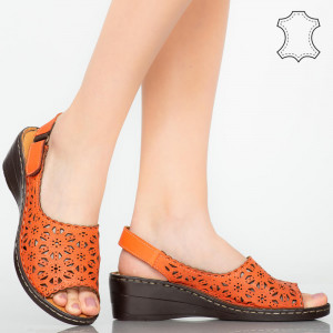 Platforme piele naturala Cuf portocalii