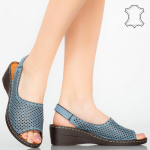 Platforme piele naturala Ron albastre