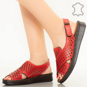 Sandale piele naturala Cox rosii