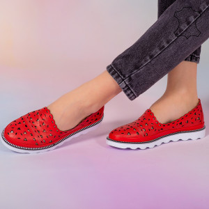 Pantofi piele naturala Bes rosii
