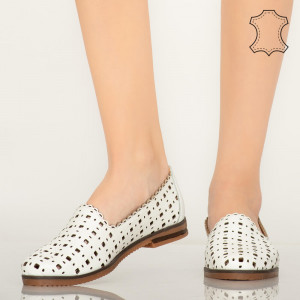 Pantofi piele naturala Mide albi