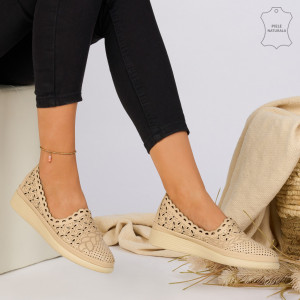 Pantofi Piele Naturala OME Bej