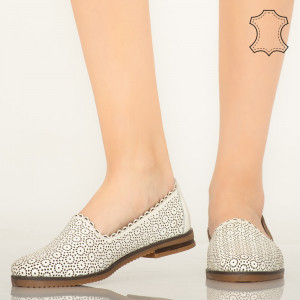 Pantofi piele naturala Timon albi