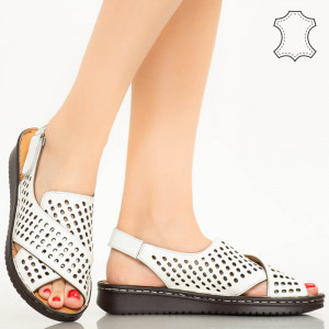 Sandale piele naturala Cox albe