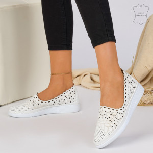 Pantofi Piele Naturala OME Albi