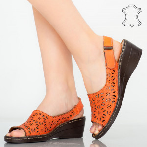 Platforme piele naturala Cuf portocalii