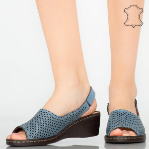 Platforme piele naturala Ron albastre