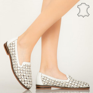 Pantofi piele naturala Bury albi