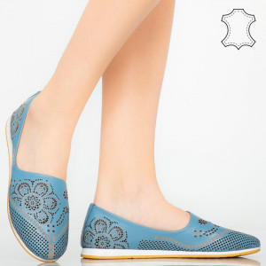 Pantofi piele naturala Cess albastri