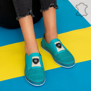 Pantofi piele naturala Lym turcoaz