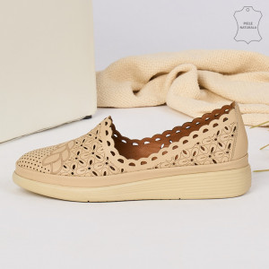 Pantofi Piele Naturala OME Bej
