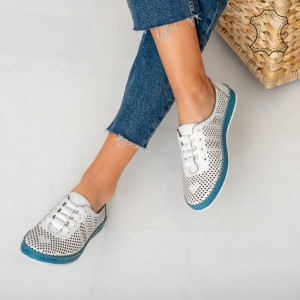 Pantofi piele naturala Sup albi