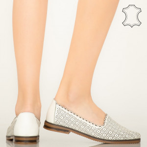 Pantofi piele naturala Timon albi