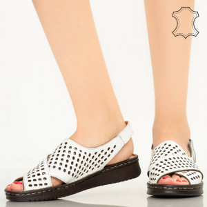 Sandale piele naturala Cox albe