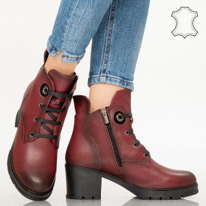 Botine piele naturala Nez bordo